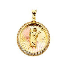 Load image into Gallery viewer, 14k Tri Color Gold 20mm CZ San Judas Medal Pendant