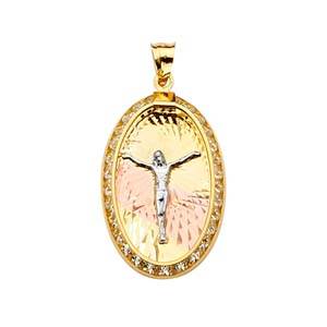 14k Tri Color Gold 15mm Jesus Medal Pendant