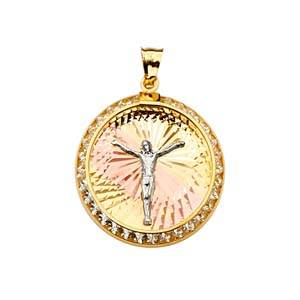 14k Tri Color Gold 21mm Jesus Medal Pendant
