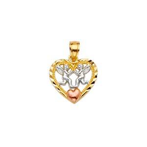 14k Tri Color Gold 13mm Heart Pendant With Angeles