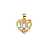 14k Tri Color Gold 13mm Heart Pendant With Angeles