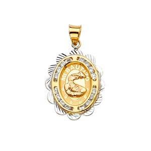 14k Two Tone Gold 17mm CZ Baptism Medal Pendant