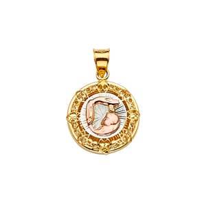 14k Two Tone Gold 15mm CZ Baptism Medal Pendant