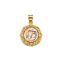 Load image into Gallery viewer, 14k Two Tone Gold 15mm CZ Baptism Medal Pendant