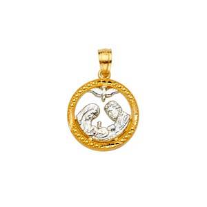 14k Two Tone Gold 15mm Baptism Medal Pendant