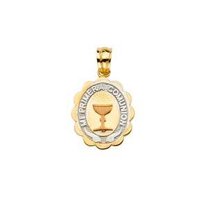 14k Tri Color Gold 13mm Primera Communion Pendant