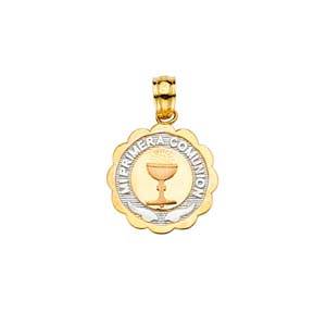 14k Tri Color Gold 15mm Primera Communion Pendant