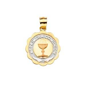 14k Tri Color Gold 17mm Primera Communion Pendant