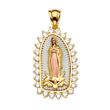Load image into Gallery viewer, 14K Tri Color 23mm CZ Religious Guadalupe Pendant