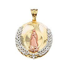 Load image into Gallery viewer, 14K Tri Color 30mm Religious Guadalupe Pendant