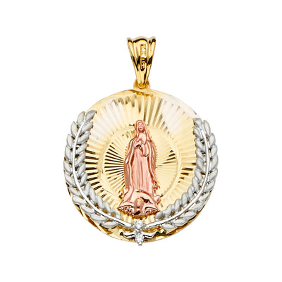 14K Tri Color 30mm Religious Guadalupe Pendant