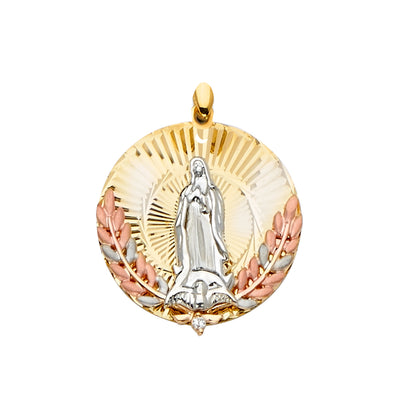 14K Tri Color 25mm Religious Guadalupe Pendant