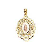 Load image into Gallery viewer, 14K Tri Color 18mm CZ Religious Guadalupe Medal Pendant - silverdepot