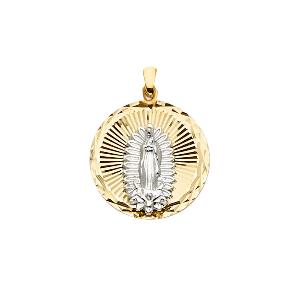 14K Two Tone 19mm Religious Guadalupe Medal Pendant