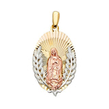 14K Tri Color 17mm Religious Guadalupe Medal Pendant