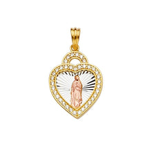 Load image into Gallery viewer, 14K Tri Color 15mm CZ Religious Guadalupe Medal Pendant - silverdepot