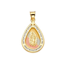 Load image into Gallery viewer, 14K Tri Color 15mm CZ Religious Guadalupe Medal Pendant - silverdepot