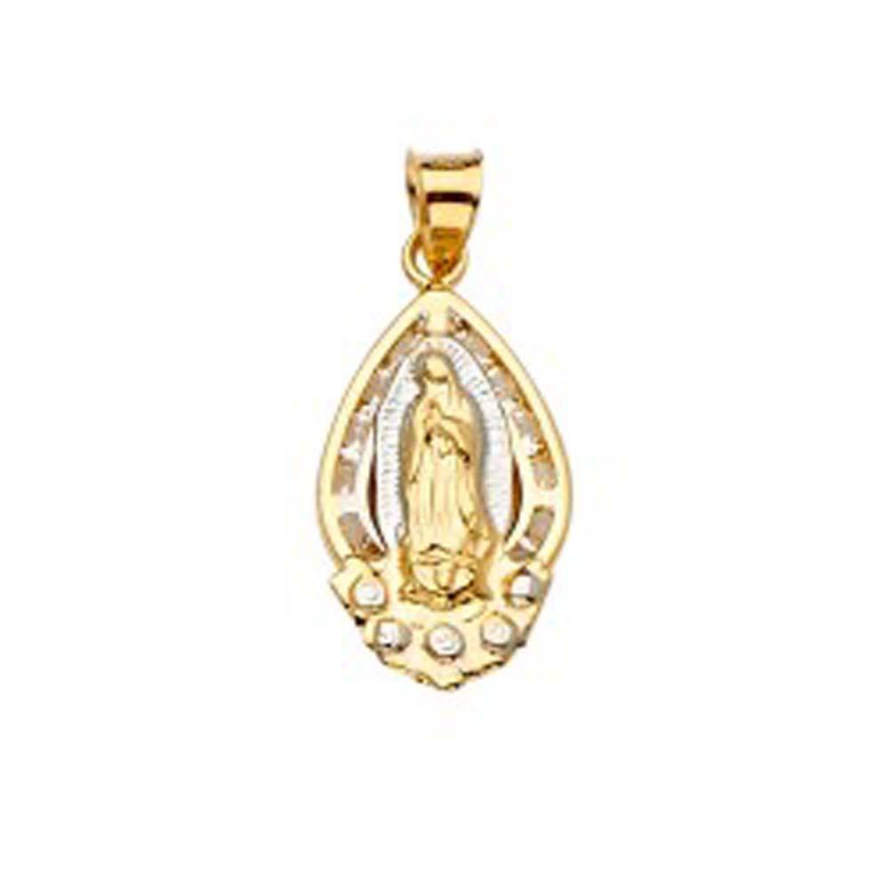 14K Tri Color 12mm CZ Religious Guadalupe Medal Pendant