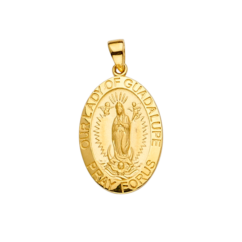 14K Yellow Gold 15mm Religious Guadalupe Medal Pendant