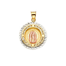 Load image into Gallery viewer, 14K Tri Color 18mm CZ Religious Guadalupe Medal Pendant - silverdepot