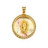 14K Tri Color 21mm CZ Religious Guadalupe Medal Pendant