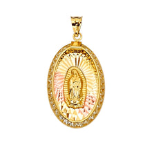 Load image into Gallery viewer, 14K Tri Color 16mm CZ Religious Guadalupe Medal Pendant - silverdepot