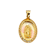 Load image into Gallery viewer, 14K Tri Color 14mm CZ Religious Guadalupe Medal Pendant - silverdepot