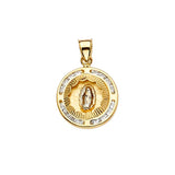 14K Tri Color 15mm CZ Religious Guadalupe Medal Pendant