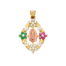 Load image into Gallery viewer, 14K Yellow Gold 18mm Mecican CZ Religious Guadalupe Pendant