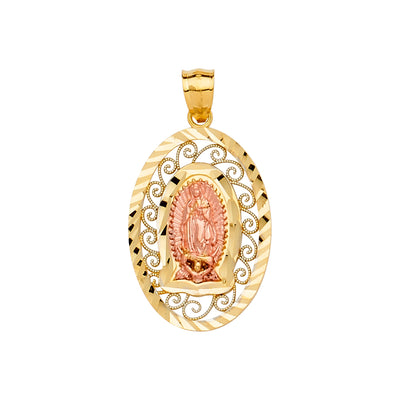 14K Tri Color 20mm Religious Guadalupe Pendant