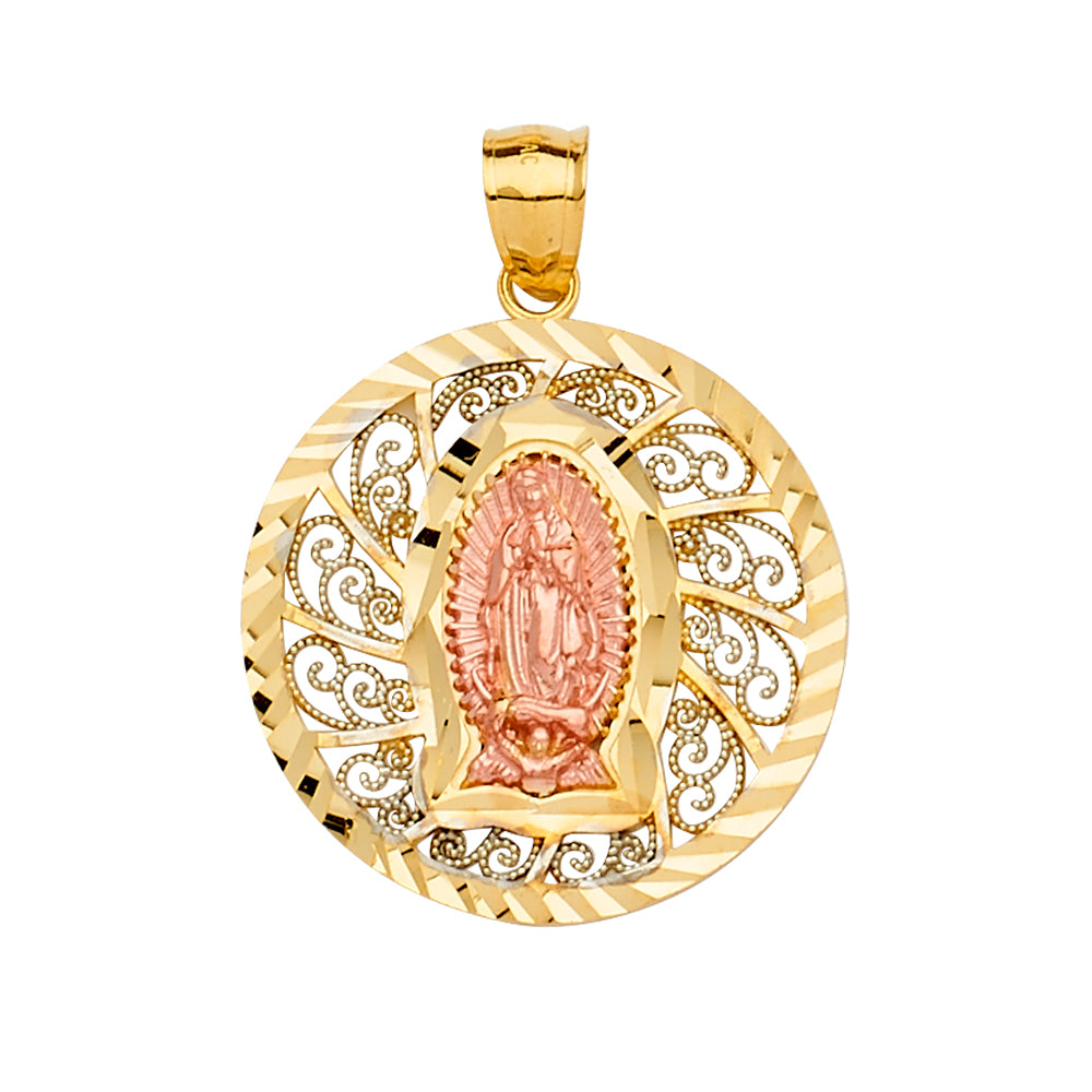 14K Tri Color 26mm Religious Guadalupe Pendant