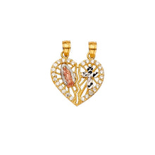 Load image into Gallery viewer, 14K Tri Color 19mm Heart CZ Religious Guadalupe Cross Pendant - silverdepot