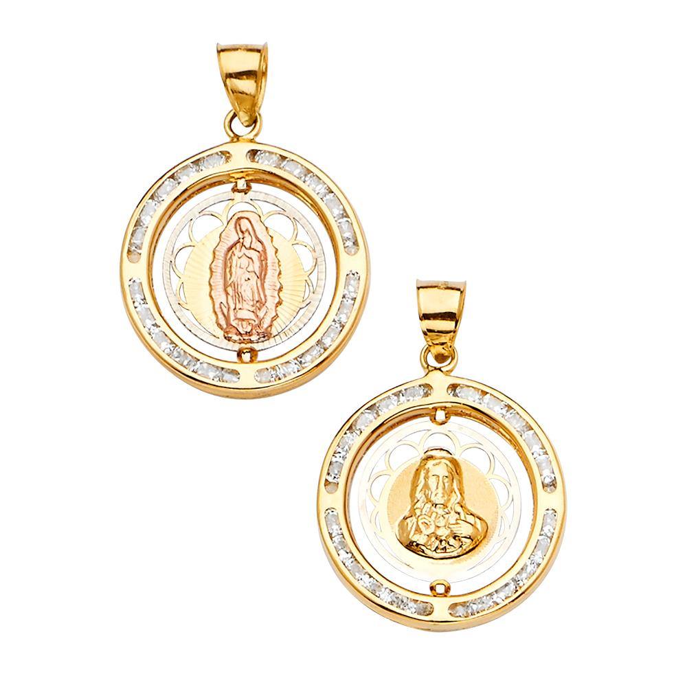 14K Tri Color 18mm Spinning Medal Pendant