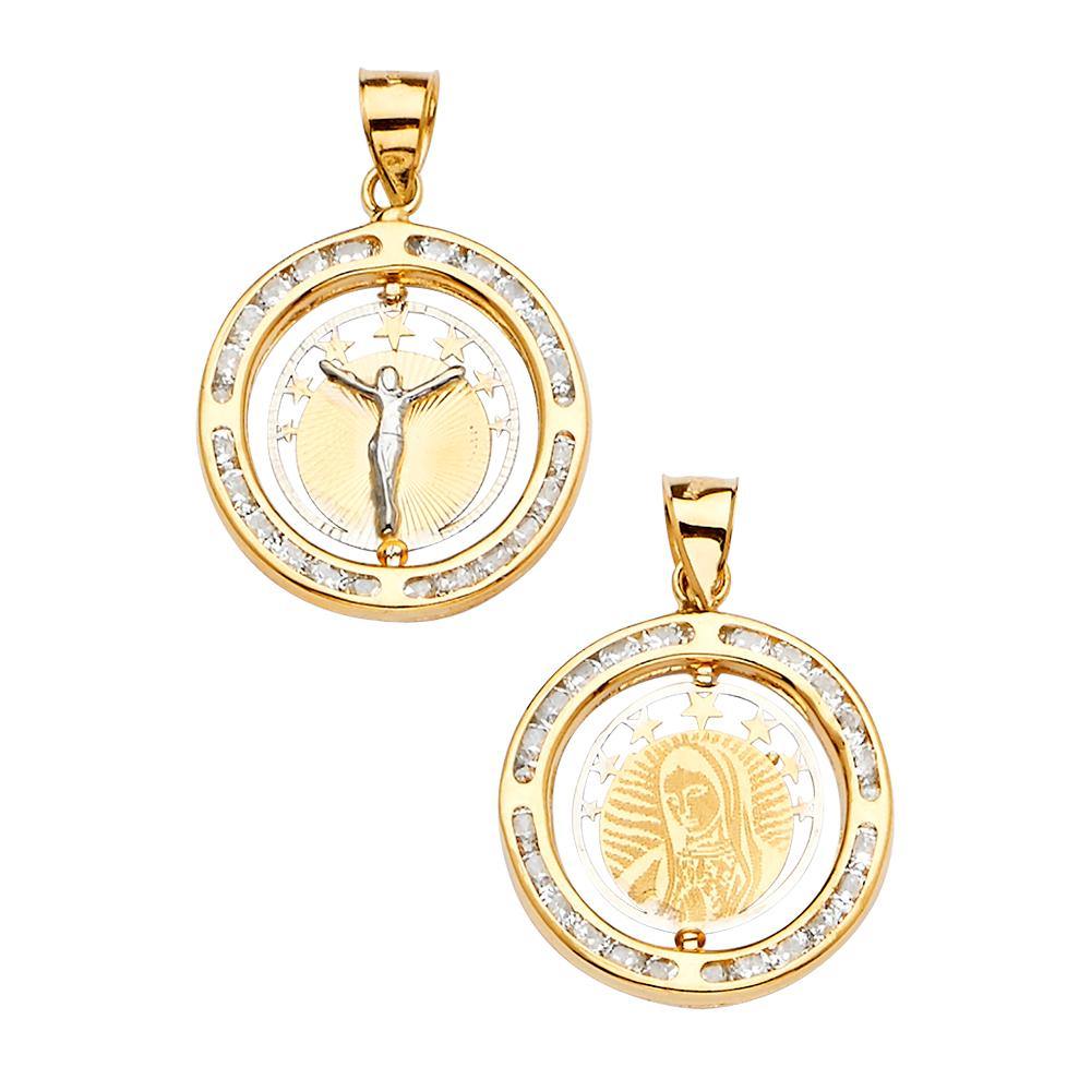 14K Tri Color 18mm Spinning Medal Pendant
