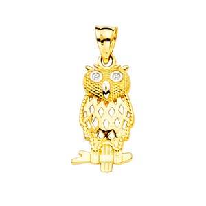 14K Yellow Gold 8mm Owl Pendant