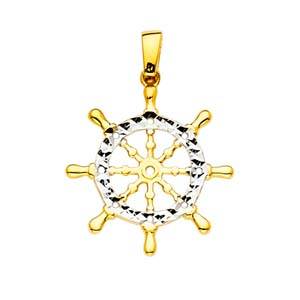 14K Two Tone 14mm Boat Wheel Pendant