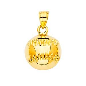 14K Yellow Gold 14mm Baseball Pendant with a Flat Back