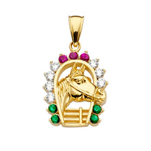Load image into Gallery viewer, 14K Yellow Gold 14mm Mexican Color CZ Horse Shoe Pendant