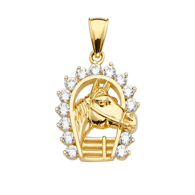 14K Yellow Gold 14mm CZ Horse Shoe Pendant