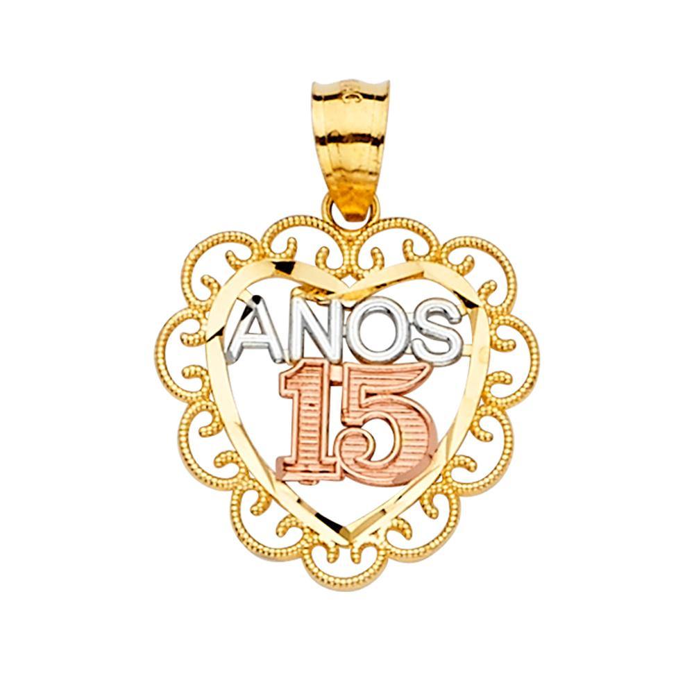 14K Tri Color 18mm 15 Years Pendant - silverdepot
