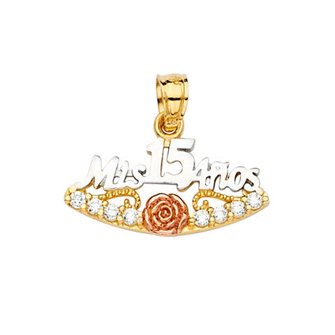14K Tri Color 20mm CZ 15 Years Pendant