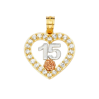 14K Tri Color 17mm CZ 15 Years Pendant - silverdepot