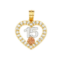 14K Tri Color 17mm CZ 15 Years Pendant