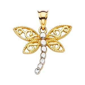 14K Gold 18mm Dragon Fly Pendant - silverdepot