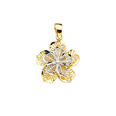 14K Gold 16mm Two Tone Filigree Flower Pendant