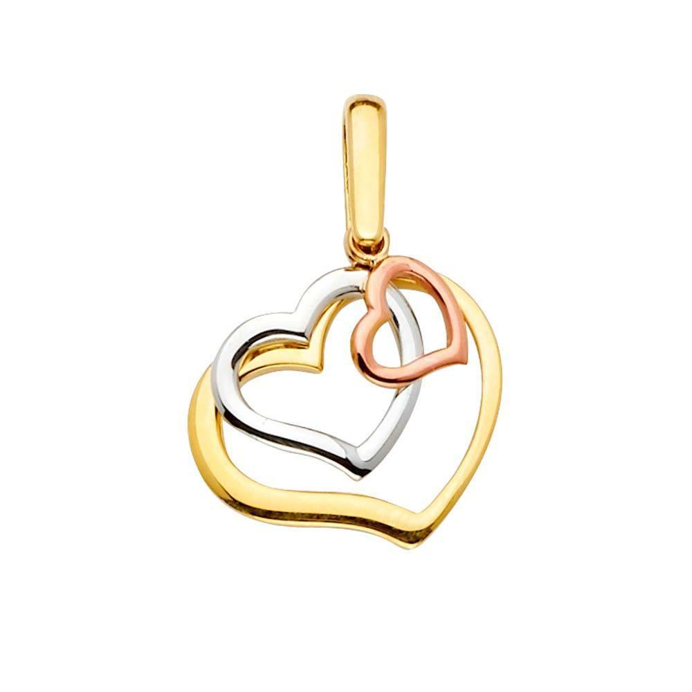 14K Gold 19mm Tri Color 3Hearts Pendant