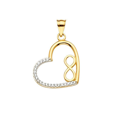 14K Yellow Gold 16mm CZ Heart infinity Pendant