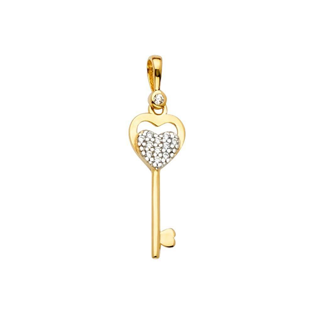 14K Gold 7mm CZ Key Pendant