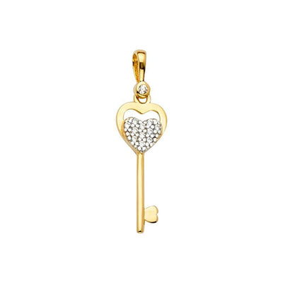 14K Gold 7mm CZ Key Pendant - silverdepot