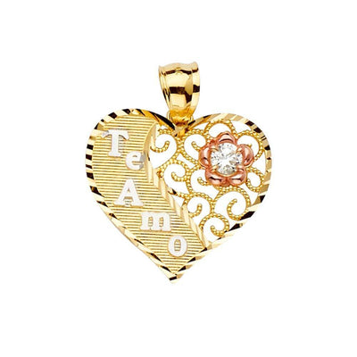 14K Gold 22mm CZ Tri Color Te-Amo Pendant - silverdepot